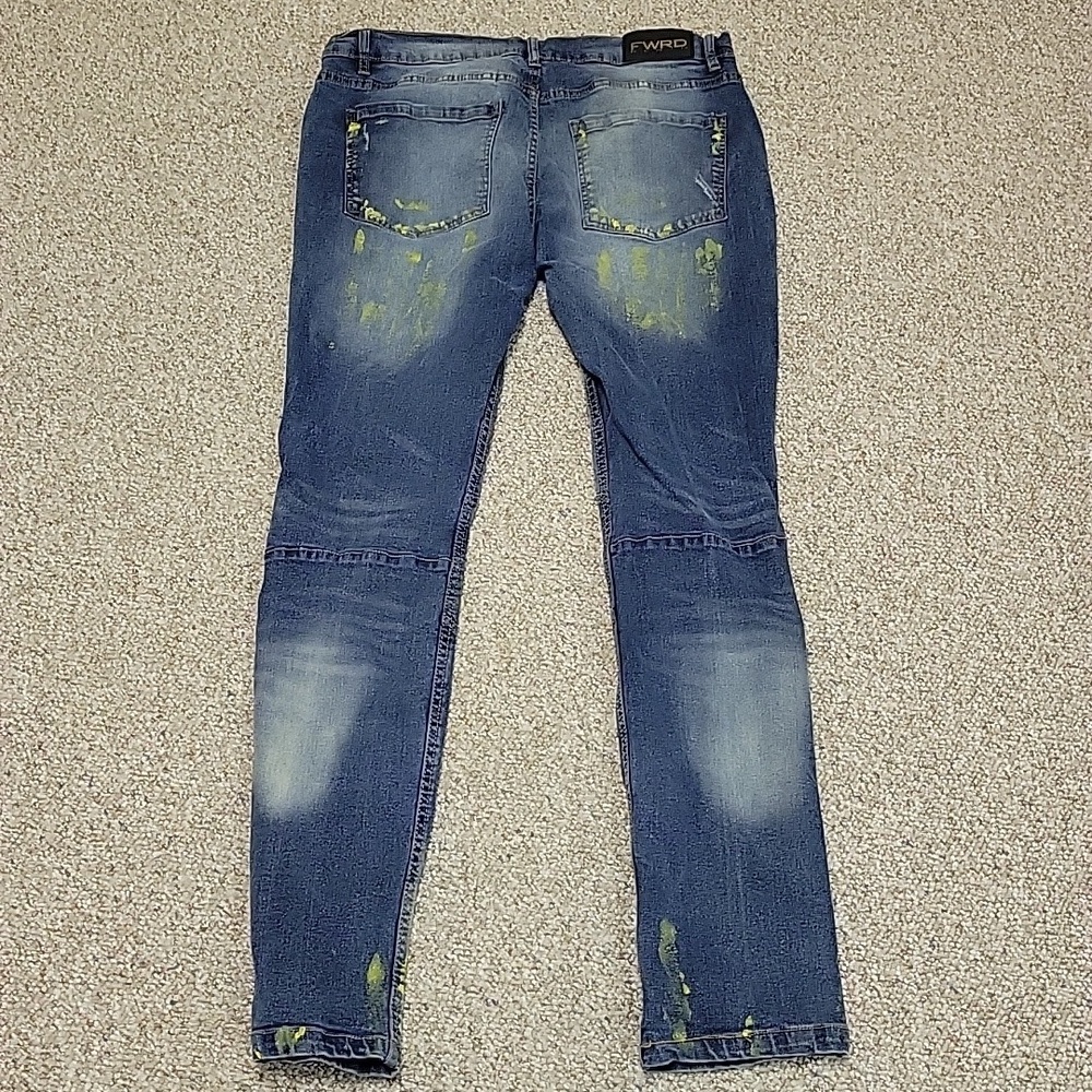 FRWD Denim Distressed Paint Spattered Blue Jeans, Men's 36 X 34. - Picture 4 of 6